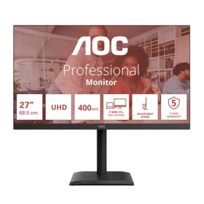 U27E4CV 27" IPS skärm | 4K UHD, USB-C Docking, 90W PD, USB Hub