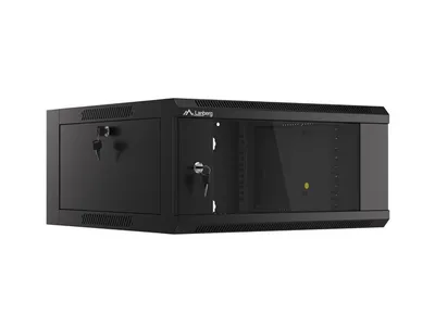 RACK CABINET 19" WALL-MOUNTED 4U/600 WITH GLASS DOOR BLACK (ASSEMBLED)