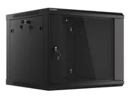RACK CABINET 19" WALL-MOUNT 9U/600X600 (FLAT PACK) WITH GLASS DOOR BLACK V2