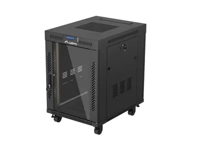 RACK CABINET 19" FREE-STANDING 15U/600X800 (FLAT PACK) WITH GLASS DOOR LCD BLACK V2
