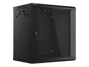 RACK CABINET 19" WALL-MOUNT 12U/600X450 (FLAT PACK) WITH GLASS DOOR BLACK V2