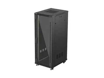 RACK CABINET 19" FREE-STANDING 32U/600X800 (FLAT PACK) WITH GLASS DOOR BLACK