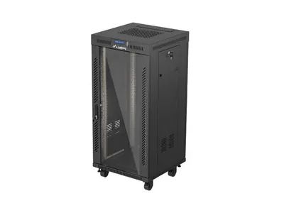 RACK CABINET 19" FREE-STANDING 24U/600X600 (FLAT PACK) WITH GLASS DOOR LCD BLACK V2