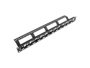 PATCH PANEL BLANK 24 PORT 1U STAGGERED WITH ORGANIZER FOR KEYSTONE MODULES BLACK