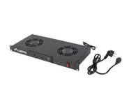 19" FAN UNIT / VENTILATION PANEL WITH LCD 2 FANS + THERMOSTAT 230V BLACK