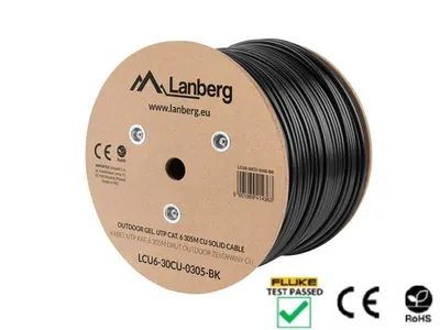 LAN CABLE CAT.6 UTP 305M SOLID OUTDOOR GEL-FILLED CU BLACK FLUKE PASSED