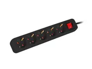 POWER STRIP 3M 5X SCHUKO OUTLETS WITH SWITCH QUALITY-GRADE COPPER CABLE BLACK