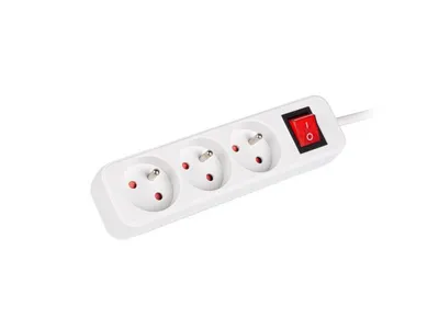 POWER STRIP 3M 3X FRENCH OUTLETS WITH SWITCH QUALITY-GRADE COPPER CABLE WHITE
