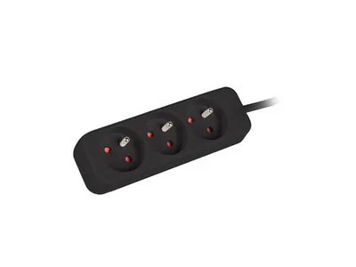 POWER STRIP 3M 3X FRENCH OUTLETS QUALITY-GRADE COPPER CABLE BLACK