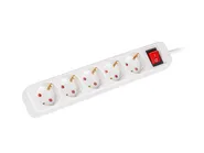 POWER STRIP 1.5M 5X SCHUKO OUTLETS WITH SWITCH QUALITY-GRADE COPPER CABLE WHITE