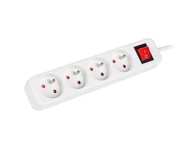 POWER STRIP 1.5M 4X FRENCH OUTLETS WITH SWITCH QUALITY-GRADE COPPER CABLE WHITE