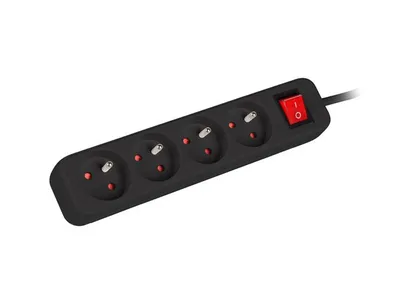 POWER STRIP 1.5M 4X FRENCH OUTLETS WITH SWITCH QUALITY-GRADE COPPER CABLE BLACK